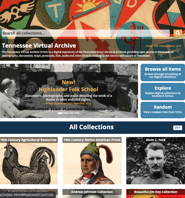 Screenshot of the Tennessee Virtual Archive. 