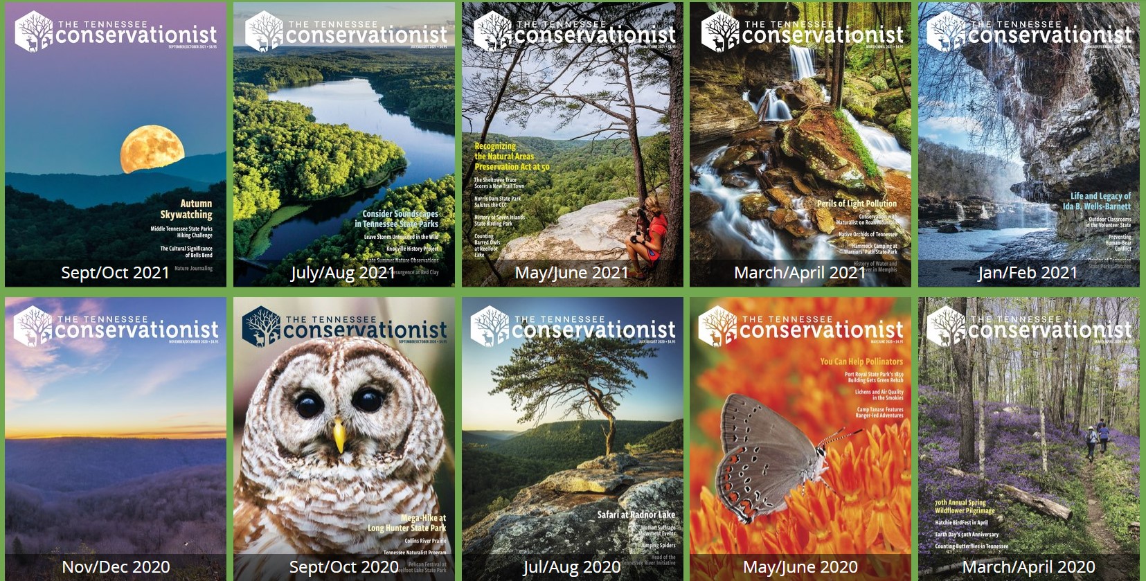 Screenshot of TN Conservationist magazine covers