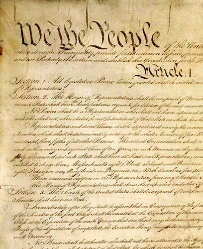 Photo of the handwritten Constitution of the United States